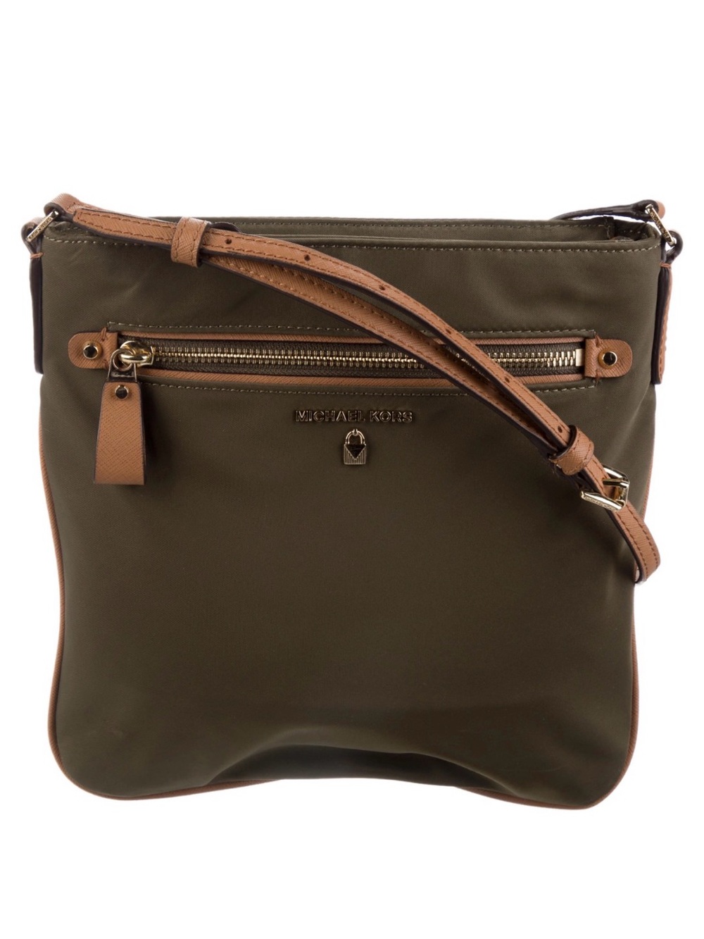 Michael Kors Kelsey Large Nylon Crossbody Bag Olive Green Gold Hardware Travel P